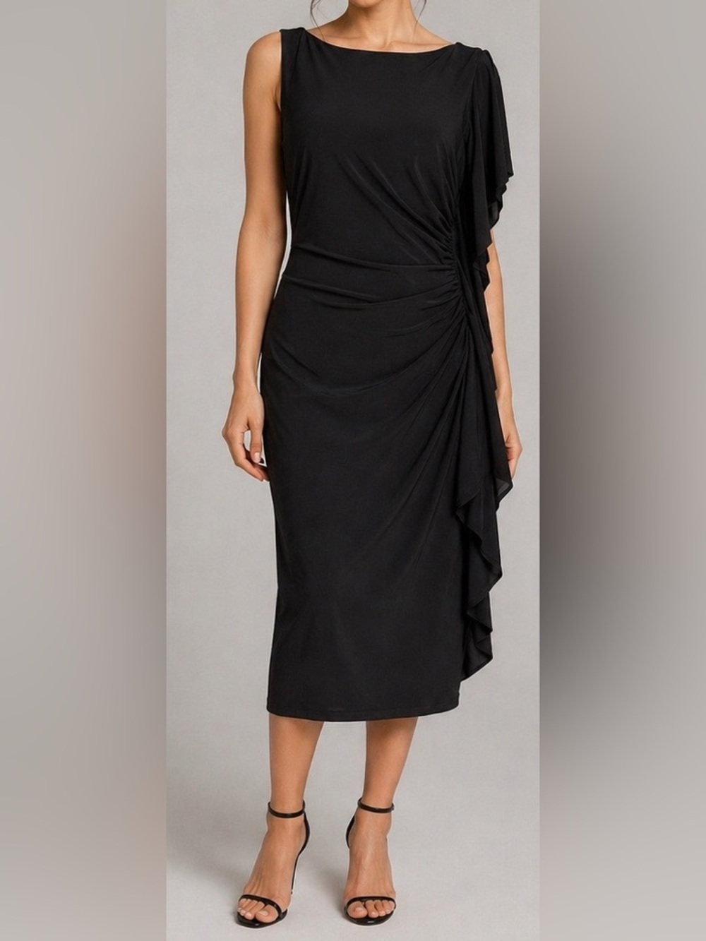 Lauren Ralph Lauren Black Ruched Ruffle Sheath Dress Size 8